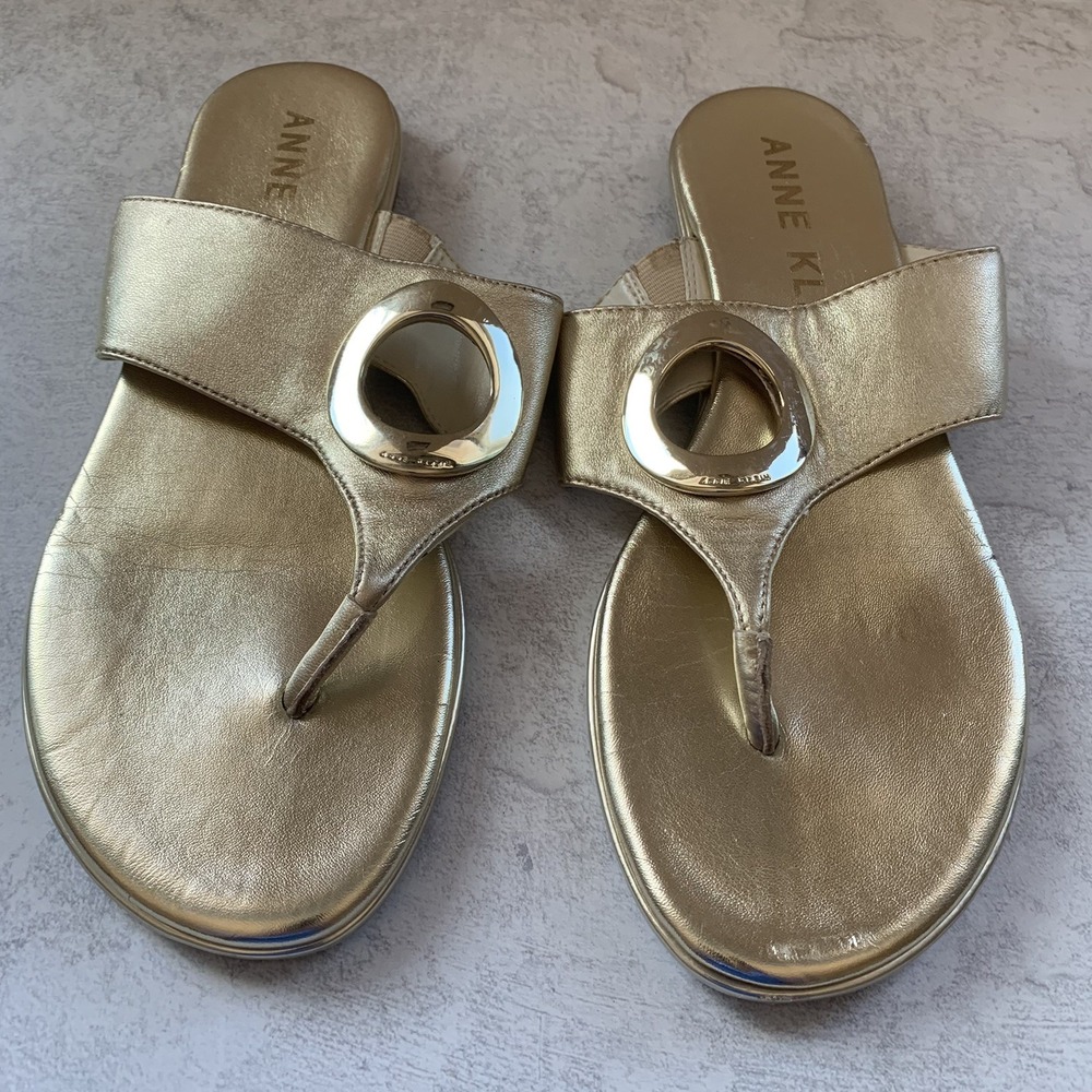 Anne Klein Women Sandals 8M Wedge Gold Metallic Slip On Comfort Shoes - Picture 5 of 16